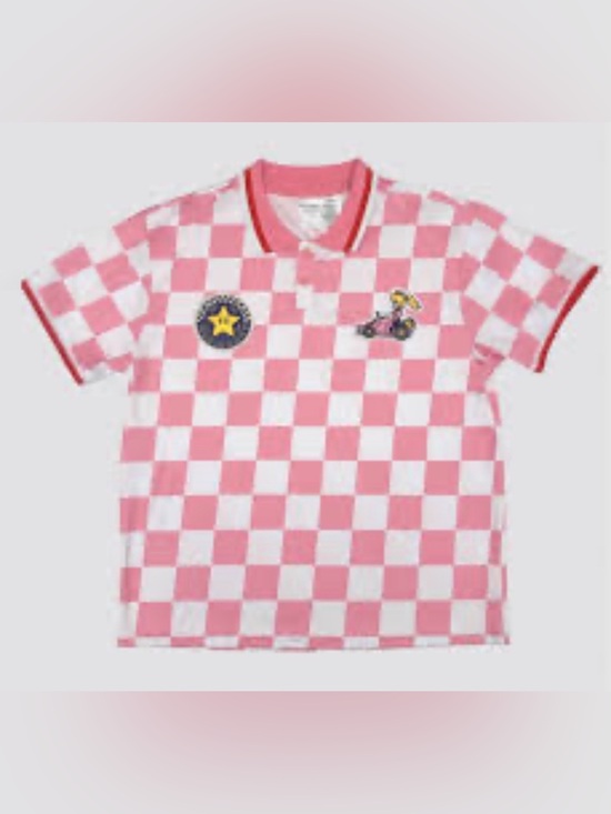 Nintendo Tops - Mario Kart Checkered Sport Polo: Princess Peach NWT SZ MED